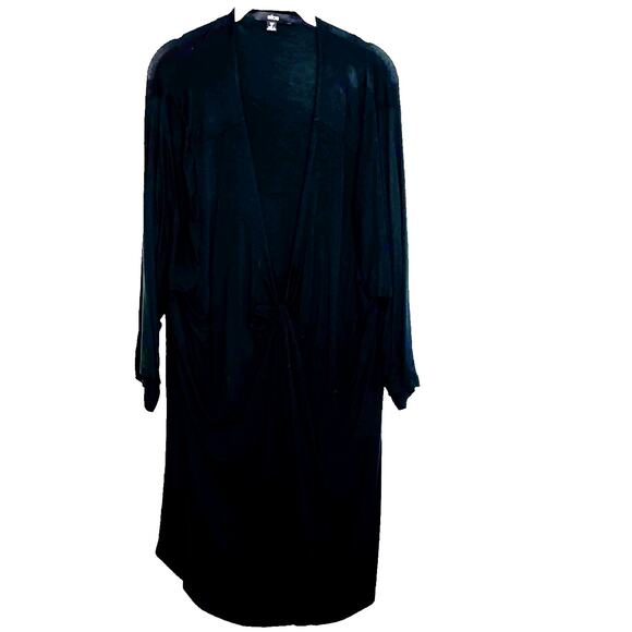Ellos Womens Knit Tunic 3X Black 3/4 Length Sleeves Knotted Bodice Shorter Back - Picture 1 of 8